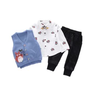 Пролет есен детски модни дрехи Baby Boys Girls Print жилетка, риза, панталони 3 бр./компл. Детски дрехи за деца, спортно облекло