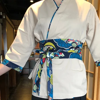2020New Японски стил на суши готвач готвач униформи мъже една жена храна услуга темпура ресторант кухня готвач дрехи 3/4 ръкав плътен цвят топ