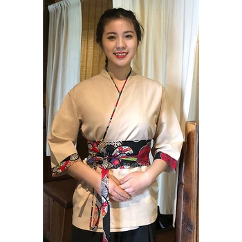 2020New Японски стил на суши готвач готвач униформи мъже една жена храна услуга темпура ресторант кухня готвач дрехи 3/4 ръкав плътен цвят топ
