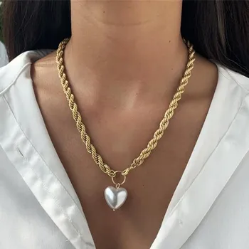 DIEZI барокови перли дебела верига огърлица 2020 ново сърце висулка изявление Огърлица за жени, момичета подарък-Collier Femme бижута