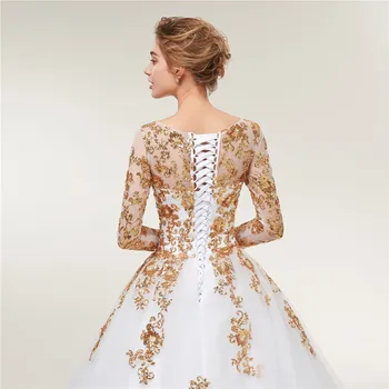 Fansmile с дълъг ръкав златна дантела Vestido De Noiva сватбени рокли 2020 влак на поръчката плюс размер сватбени рокли FSM-404T