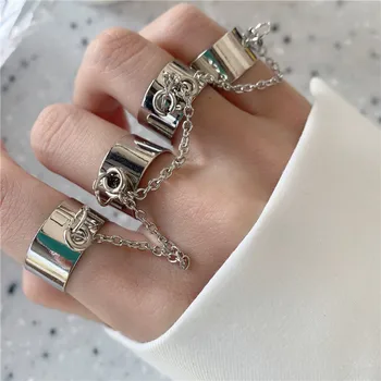 Kpop Пънк Cool Egirl многопластова регулируема верига четири пръста открити въртящи се пръстени за мъже жени Bff Party Jewelry