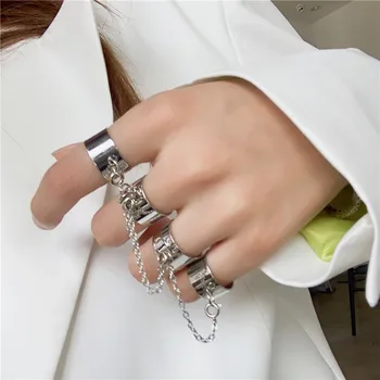Kpop Пънк Cool Egirl многопластова регулируема верига четири пръста открити въртящи се пръстени за мъже жени Bff Party Jewelry