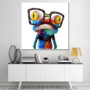 Домашни любимци живопис жаба със стъкло, платно за Живопис плакати и щампи скандинавски Куадрос стенно изкуство живопис за декор на стаята