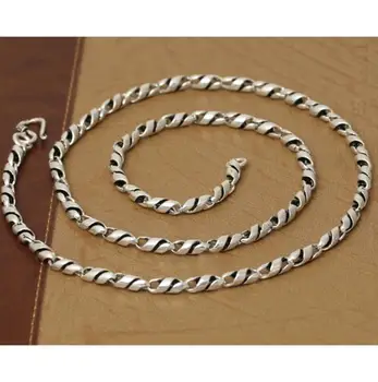 925 сребро верига Огърлица за мъже или жени с дебелина 4 мм класически ретро винтидж тайландски сребърни обрат тръба линк мода бижута