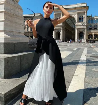 Жената есен мода Секси Оглавник на облегалката черното е бяло, от две части накъдрен еластична превръзка набор от 2020 знаменитост дизайнер на дамска мода набор от