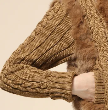 Есен-зима Нов 2018 естествена кожа заек лоскутная яке на жената кратък вязаный жилетка дамски дрехи с качулка безплатна доставка