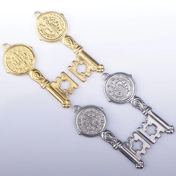 неръждаема стомана St Benedict Medal Key медальон злато/сребро метал цвят San Saint Benedict Key Cross медал на едро 10шт