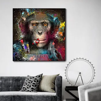 Акварел Кървав Маймуна Изкуството На Стената Платно Абстрактни Животни Поп-Арт Картини На Платно Декор На Стените Снимки За Детска Стая