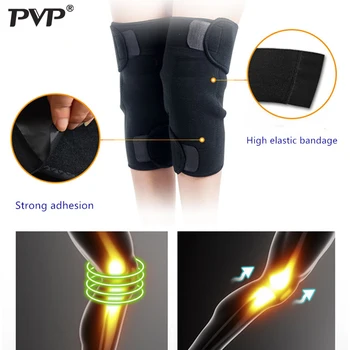 2 елемента наколенник поддържащите подложки регулируема турмалин самонагревающаяся магнитна терапия в коляното защитен пояс артрит масаж на коляното