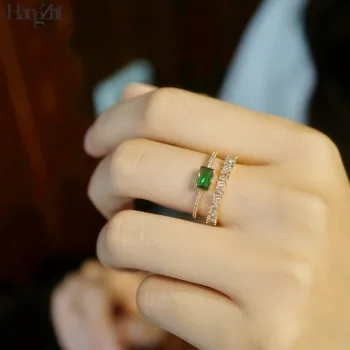 Корейски ниша ретро дворец баба майка зелен Циркон двоен слой регулируема показалец опашката пръстен за жени бижута