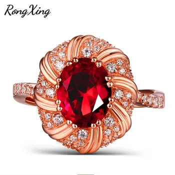RongXing луксозни голям овалния камък, Червеният Камък, пръстени за жени розово злато напълнена AAA Циркон реколта сватбени модни бижута подаръци