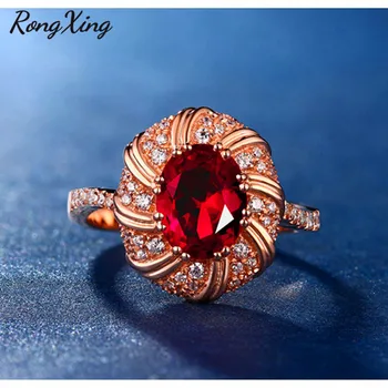 RongXing луксозни голям овалния камък, Червеният Камък, пръстени за жени розово злато напълнена AAA Циркон реколта сватбени модни бижута подаръци