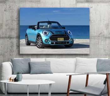 Mini Cooper Начало Декор Синя Кола Модулен Плакат Снимки На Стената На Изкуството, Платно Сладко Езеро Печатна Боядисване На Хол Съвременно Изкуство
