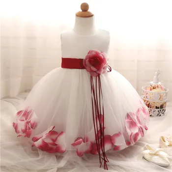 Гореща дантела и цвете момиче сватбена рокля новородените момичета Кръщение торта рокли за парти по повод на деца от 1 година момиче рожден ден облечи 24 м
