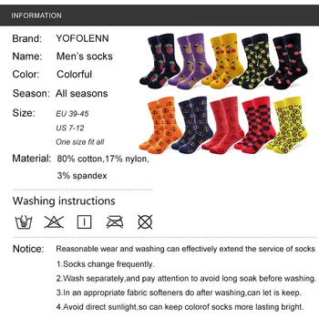 10 двойки / Много плодове щастливи чорапи на жените и мъжете персонализирани памук тръба череша, лимон квадратен котва шаблон цветни смешно унисекс чорап