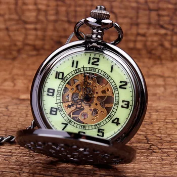 Нови светещи механични часовници джобни steampunk Реколта кухи калъф аналогов скелет ръчно завод за механични джобни часовници за мъже