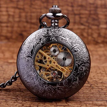 Нови светещи механични часовници джобни steampunk Реколта кухи калъф аналогов скелет ръчно завод за механични джобни часовници за мъже