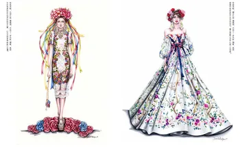Дизайн на дрехи ръчно рисуване книга мода визуален празник: рокля илюстрация живопис урок по изкуството