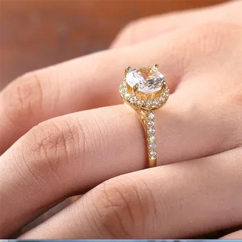 Зашеметяващ луксозни бижута 925 сребро и злато попълнете голям бял прозрачен AAAAA кубичен Циркон страна обещанието на жените годежен пръстен Пръстен