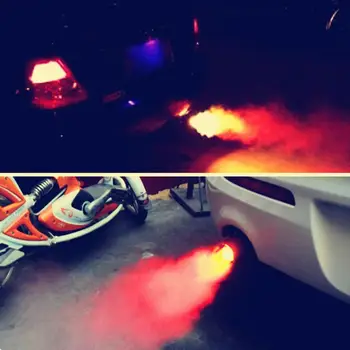 Автоаксесоари универсален 63-65 мм вход от въглеродни влакна цвета на колата за отработените газове от ауспуха на върха на тръбата с червено/синьо led светлина червена/синя светлина
