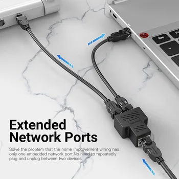 Конвенцията RJ-45 Дърва жак адаптер 1 до 2 начина Ethernet Дърва Coupler контакт модулен щепсел, включете лаптопа Ethernet кабел