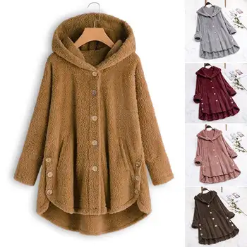 Пухкави палта есен-зима Дамски якета Дамски ежедневни дълги ръкави с качулка на горно облекло Сплит подгъва на палтото дама плюс размер пуловери 5XL