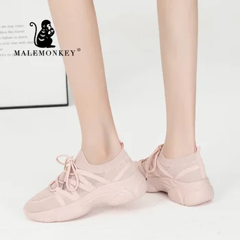 Лято дами дантела жена маратонки 2020 модната марка дишащи обувки жена платформа ежедневни маратонки в розово 012870