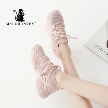 Лято дами дантела жена маратонки 2020 модната марка дишащи обувки жена платформа ежедневни маратонки в розово 012870