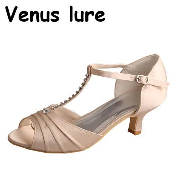 Venus lure Champagne Party Shoes for Women Low Heel T-strap Sandals Size 8