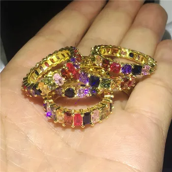 Цветна Eternity Band Promise ring 925 сребро AAAAA cz сватбени и годежни пръстени за жени, мъже Fine Party Jewelry