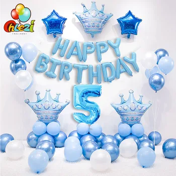 Happy birthday party decorations blue wedding pink crown balloons Chrome Metallic1 2 3 number ballons baby shower decorations