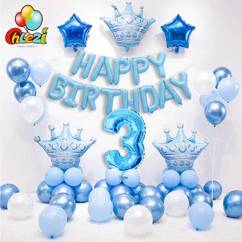 Happy birthday party decorations blue wedding pink crown balloons Chrome Metallic1 2 3 number ballons baby shower decorations