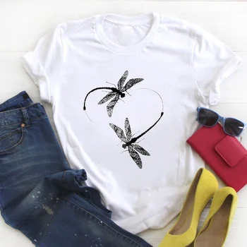Жените пеперуда карикатура печат с къс ръкав мода лято T Tee дами Женска тениска Дамски горната риза облекло графичен тениска