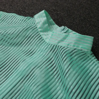 Зелени райета блузи жени накъдрен секси тънък прозрачен колан баските върховете риза плюс размера на новата мода на партидата дата на клубната облекло