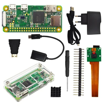 Raspberry Pi Zero W Starter Kit + акрилен корпус + блок захранване 2A + ВКЛЮЧВАНЕ/ИЗКЛЮЧВАНЕ на USB кабел + 5-мегапикселова камера + OTG кабел + радиатори