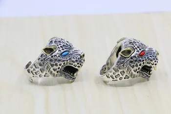 Пръстен леопард сребро 925 голямо, пръстен широката страна на мъжки ретро регулируема