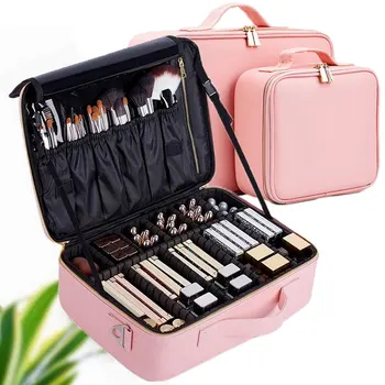 LHLYSGS ПУ водоустойчиви козметични калъф куфара многоетажни голям професионален грим чанта на жената за красота организатор косметичка