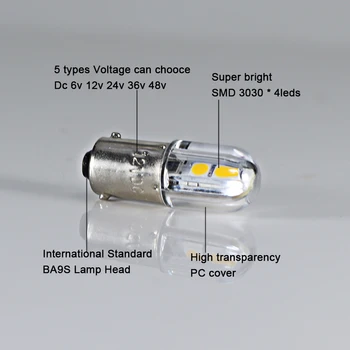 10X BA9S T4W led lights, Dc 6 12 24 36 48 volt Car Auto Backup резервни крушки лампа 1W 6v 24v 12v индикатор лампа smd 3030 чип