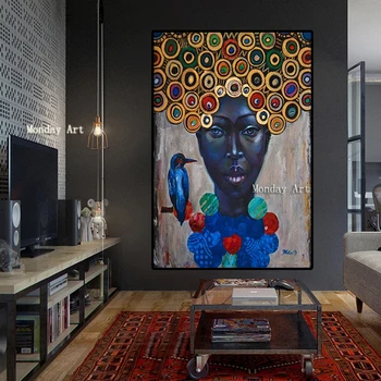 ръчно рисувани африка портрет с маслени картини черно-бял Африка жена на лицето картини върху платно изкуство стенни картина начало декор