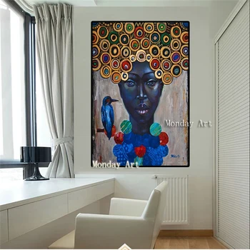 ръчно рисувани африка портрет с маслени картини черно-бял Африка жена на лицето картини върху платно изкуство стенни картина начало декор