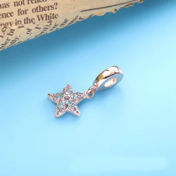 Сребро 925 златна Морска звезда Чар шармы от мъниста, подходящ за оригинален гривна висулка дами мода направи си САМ бижута