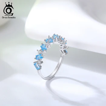 ORSA JEWELS автентични 925 сребърни годежни пръстени Аквамарин син прозрачен гланц Циркон жена пръстен бижута подарък на едро OSR219
