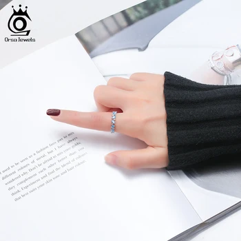 ORSA JEWELS автентични 925 сребърни годежни пръстени Аквамарин син прозрачен гланц Циркон жена пръстен бижута подарък на едро OSR219