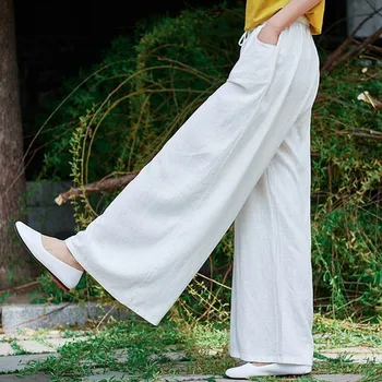 UWE WONDERLAND 2020 летни памук, ленени панталони Женски свободни панталони пролет широки панталони Дамски ластични талията твърди големи размери