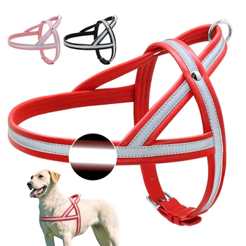 Френският булдог е куче колан от мека кожа голямо куче го тегли светлоотразителни Пет Harnesse за средни и големи кучета червен розов черен