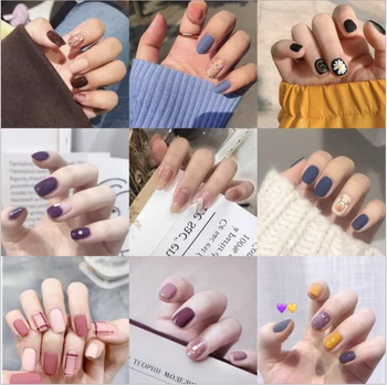 5 комплекта/опаковка ! Няколко сладки анимационни модели фалшиви нокти японската булката чист цвят въздушната нокти дама украсени пълни с върховете на ноктите мат