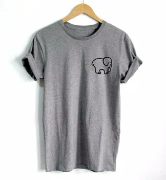 малкият слон на джобен принт Женска тениска памук ежедневни забавна тениска за Дама топ Tee Битник Drop Ship F581