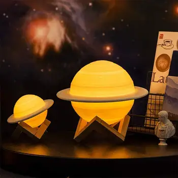 3D печат Сатурн USB лампа акумулаторна космическа Лунна лампа нощна светлина за спални украса на масата на коледа подаръци за Рожден Ден совалка