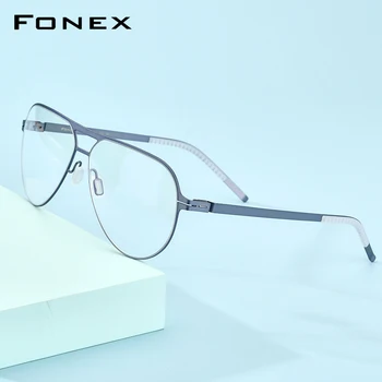 FONEX Alloy Glasses Frame Men 2020 New Pilot Optical Късогледство Рецепта Eyeglasses Full Frame Korean Screwless Eyewear 991